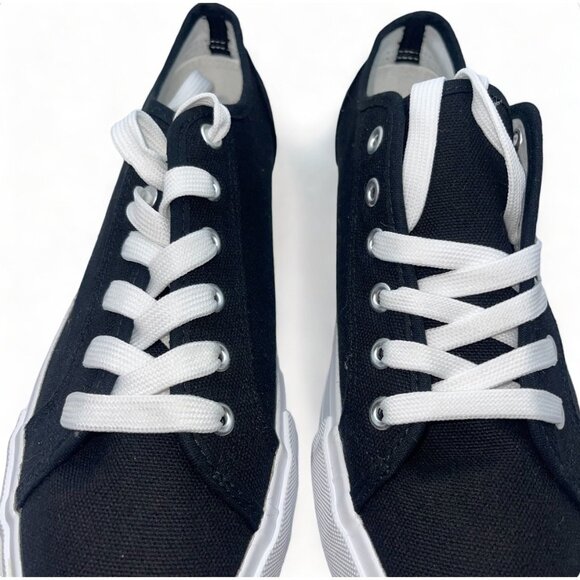 Women's casual sneakers in black canvas with white laces and soles, Size 10, New - Picture 7 of 8